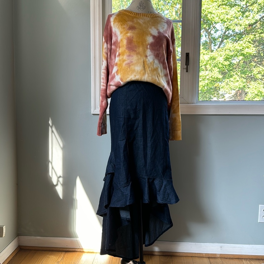 Ashley Stewart high-lo tired dark wash jean skirt EUC size 22